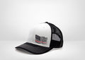 Frayed American Flag with Red Stripe Design on a Classic Trucker Snap Back - White - Grey - Black