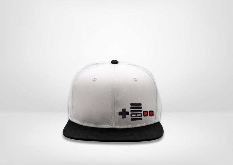Retro Gaming System NES Controller Design on a Flat Bill Snap Back - White - Black