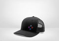 Retro Gaming System PS Controller Buttons Design on a Classic Trucker Snap Back - White - Black
