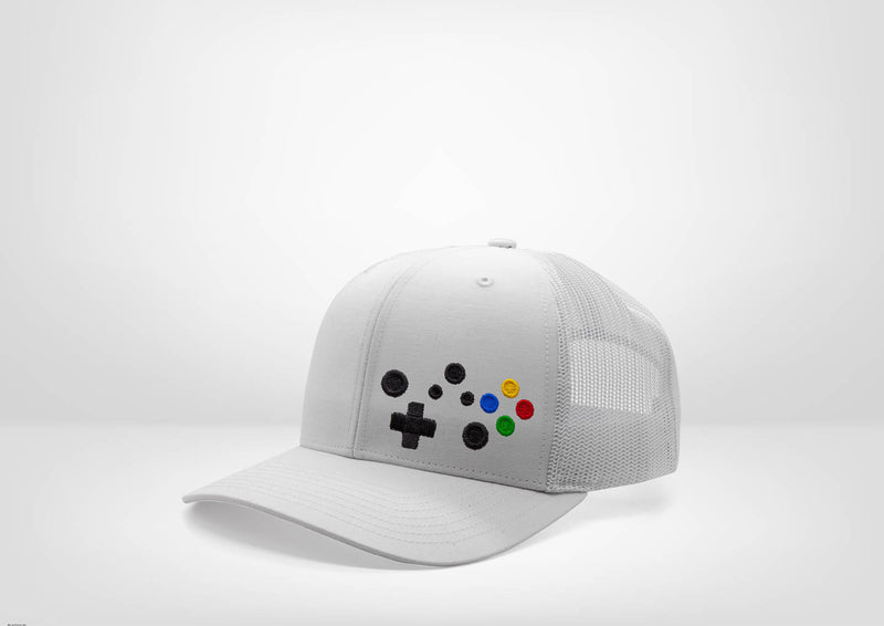 Retro Gaming System XB Controller Design on a Classic Trucker Snap Back - White - Black
