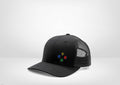 Retro Gaming System XB Buttons Design on a Classic Trucker Snap Back - White - Black