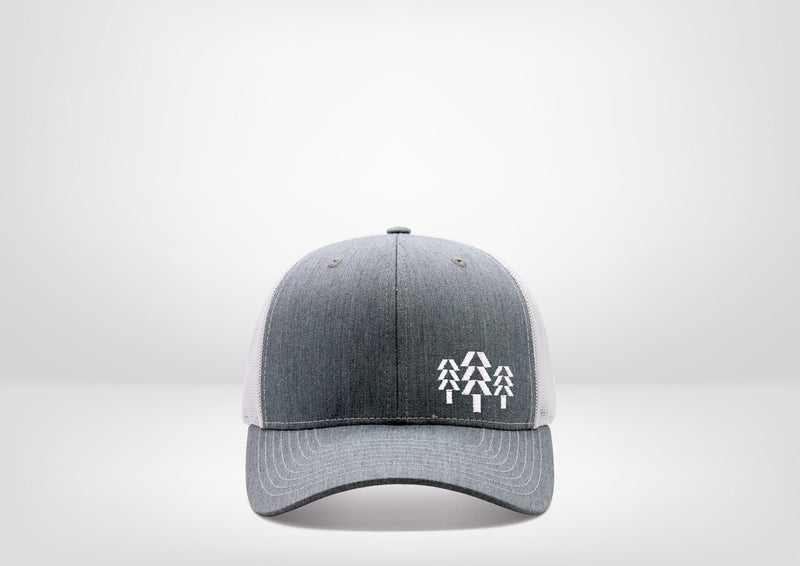 Three Trees Simple Design on a Classic Trucker Snap Back - White - Black - Grey