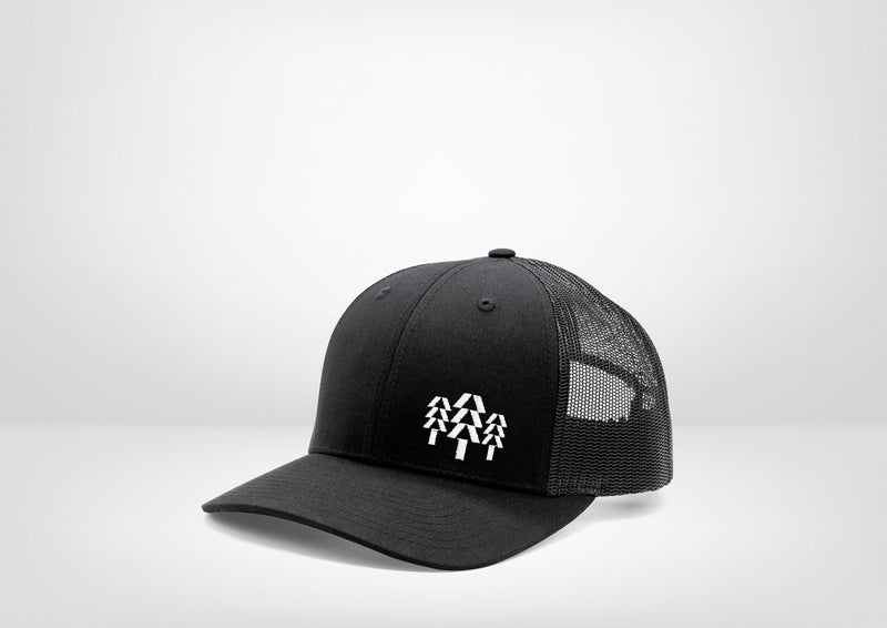 Three Trees Simple Design on a Classic Trucker Snap Back - White - Black - Grey
