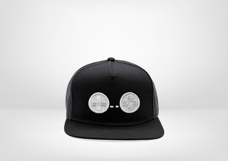 Retro Gaming System PS Controller Design on a Flat Bill Snap Back - Black
