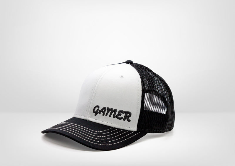Gamer v1 Design on a Classic Trucker Snap Back - White - Black