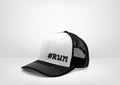 Run v1 Design for Runners on a Classic Trucker Snap Back - White - Black