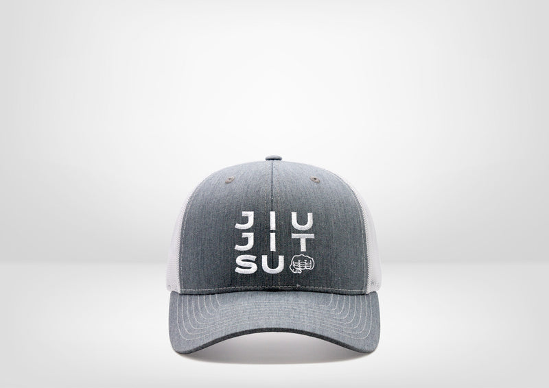 BJJ Fist Bump Design by Legitsu Apparel Front and Center on a Classic Trucker Snap Back Hat