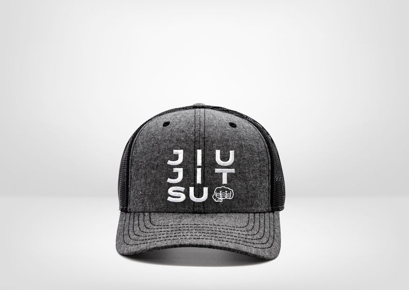 BJJ Fist Bump Design by Legitsu Apparel Front and Center on a Classic Trucker Snap Back Hat