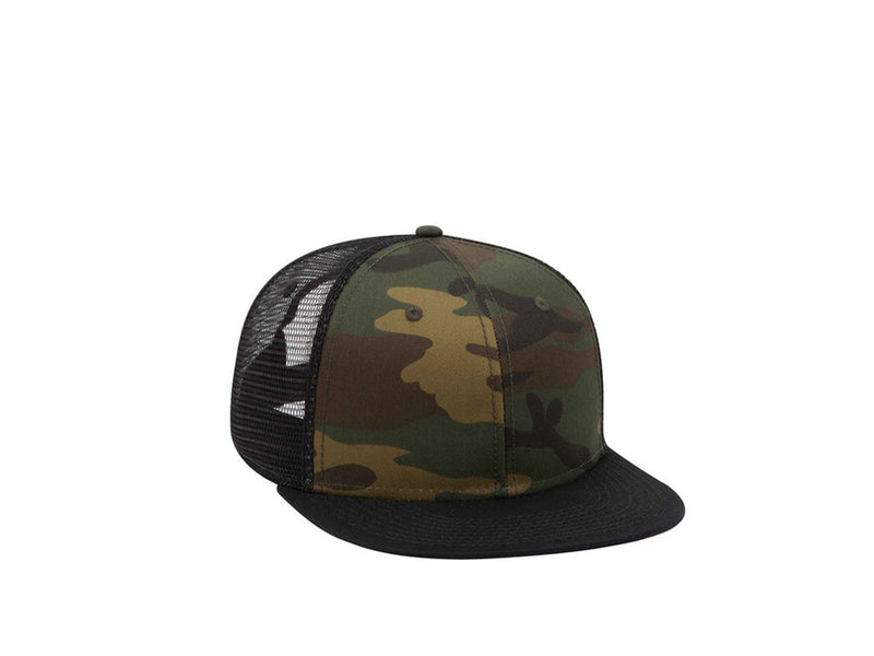 Custom Flat Bill Snap Back Hat 6 Panel Mid Profile Camouflage Cotton Blend - 5 Colors
