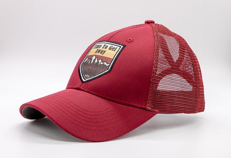 Time to Get Away Design on a Ponytail Trucker Snap Back - Maroon - Grey