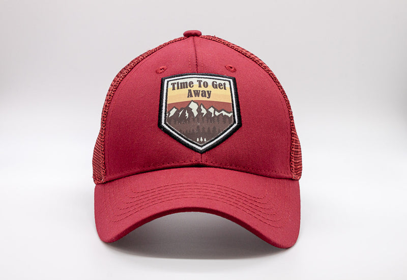 Time to Get Away Design on a Ponytail Trucker Snap Back - Maroon - Grey