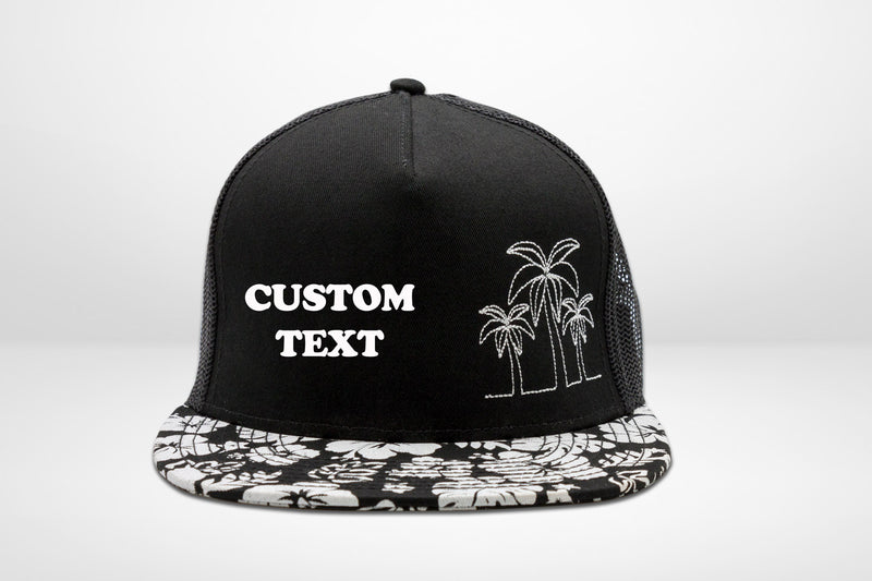 Custom Flat Bill Snap Back Hat 5 Panel Mid Profile Hawaiian Camo Pattern
